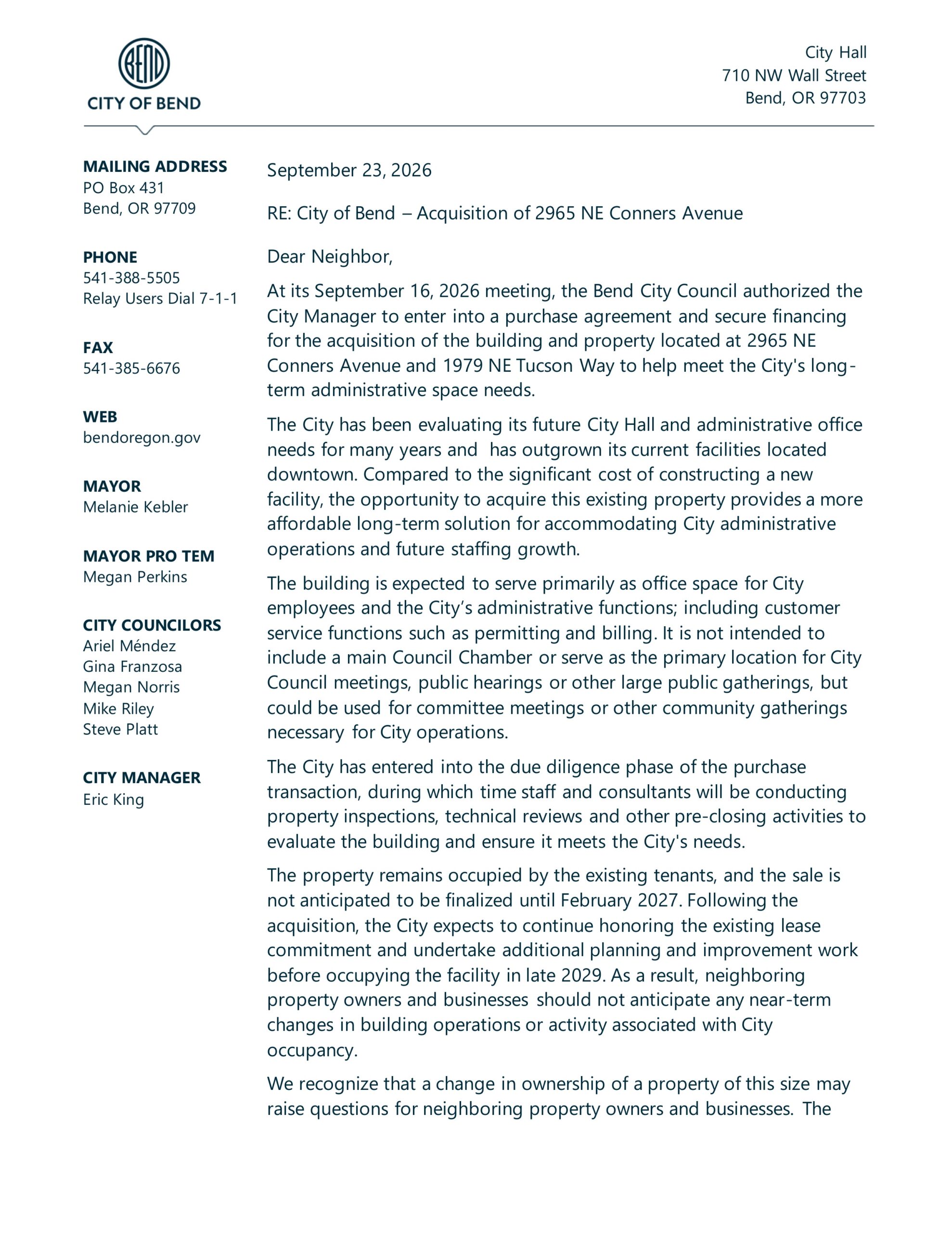 Conners Ave Acquisition Notice